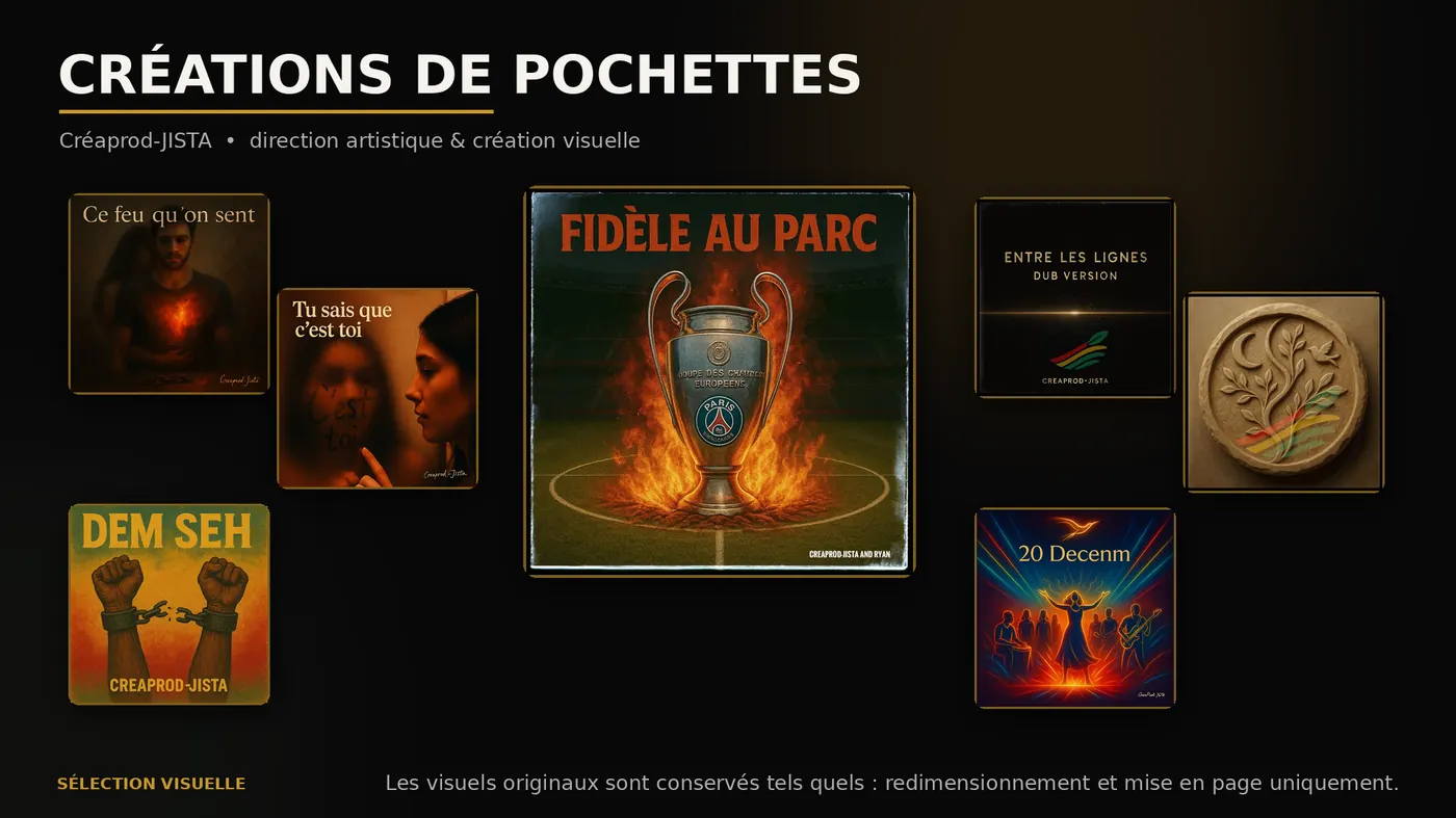 Planche de créations de pochettes d'albums Créaprod-JISTA
